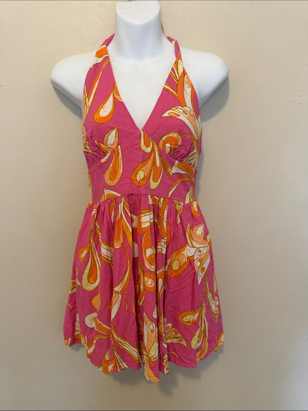 Urban Outfitters Pink & Orange Halter Romper Dress